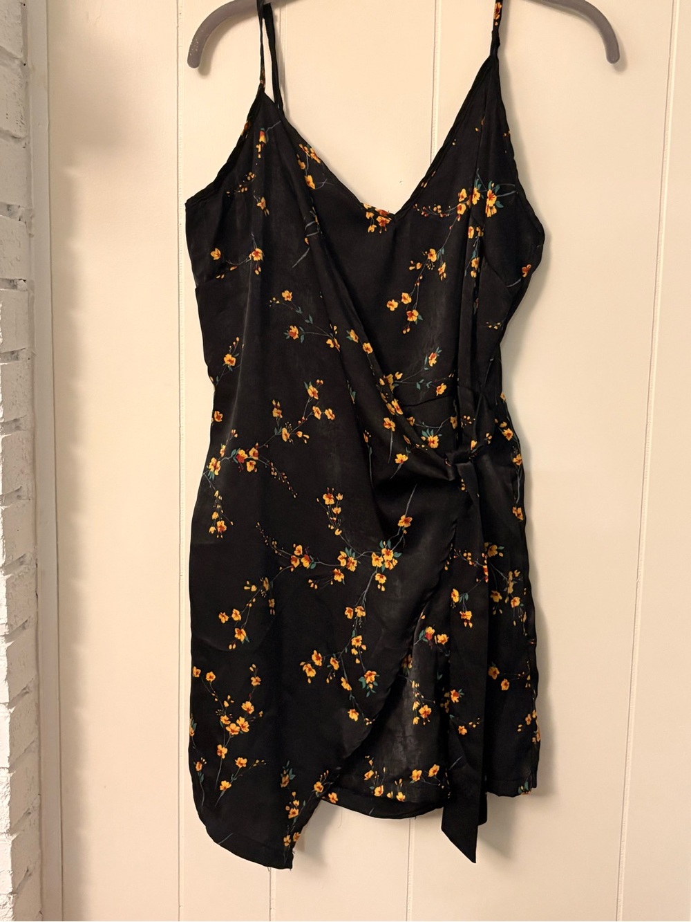 Missguided Black Floral Wrap Romper with Orange Blossom Print